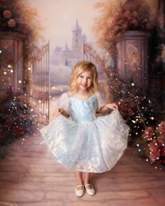little girl dressed as princess for her Christmas gift