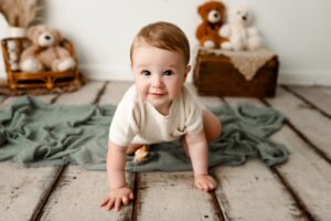 little boy plays make belive during the winter months