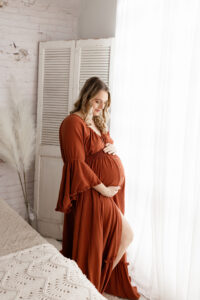 Studio maternity session in wooster with an expecting mom