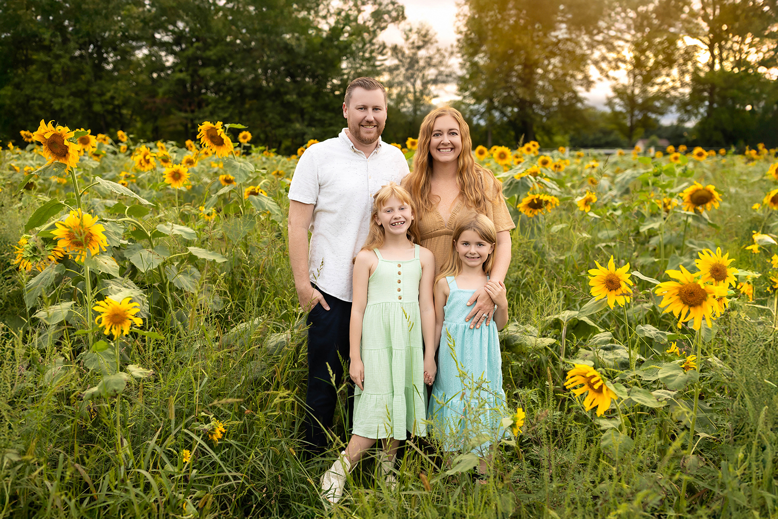 Children enjoying a fall sunflower field near Medina Ohio